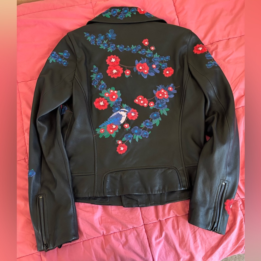 Elie Tahari Mae Embroidery Lambskin Moto Jacket-small - Picture 2 of 15